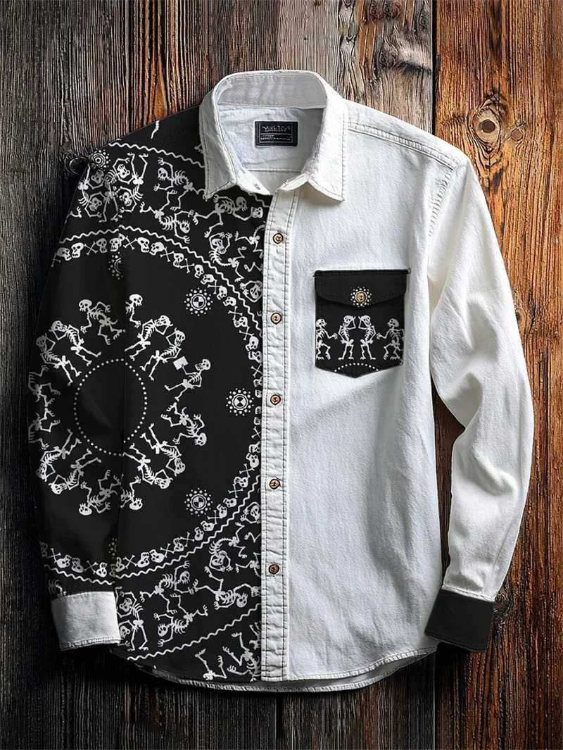 New mens linen long sleeved shirt casual shirt 3D animal print long sleeved fashionable and comfortable top M260305