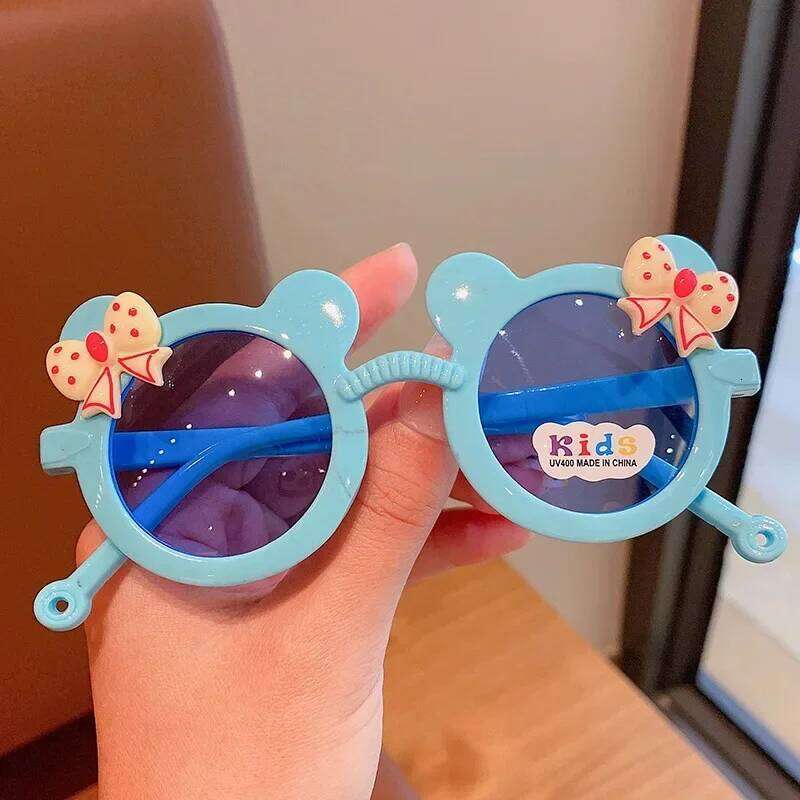 Cute Children's Sunglasses Boy Girl Cartoon UV400 Glasses Lovely Personality Bow Bear Eyeglass Eyewear Bag Outdoor Travel Photo Z260305