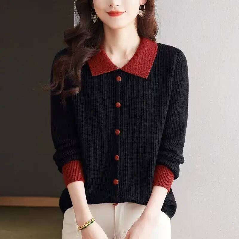 2025 Spring New Style Loose Fashionable Lapel Autumn Winter Top Base Knitted Sweater XJ260305