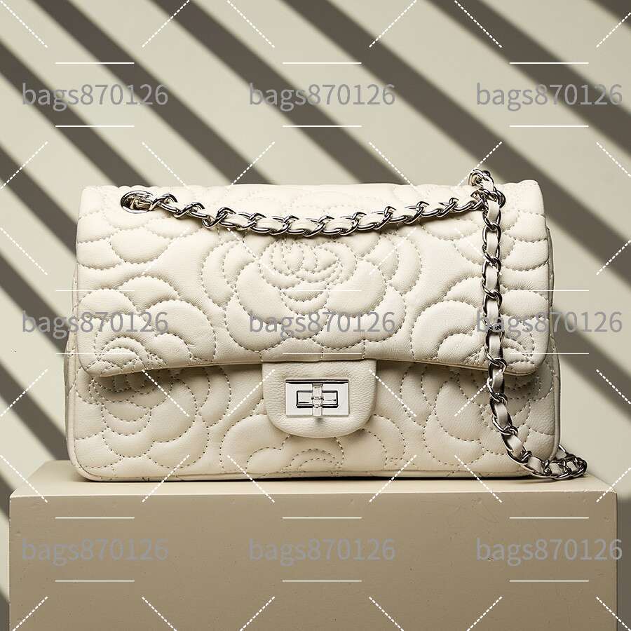Camellia Classic Embroidery Women Shoulder Bag 26cm Leather Rib Check Gold Hardware Metal Buckle Matelasse Chain Luxury PIERRELOUES