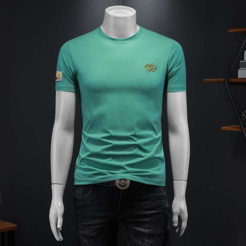 European Station Summer New Round Neck Men's T-Shirt High-End Casual Slim Fit Base Shirt Embroidered Simple Top Luanyun