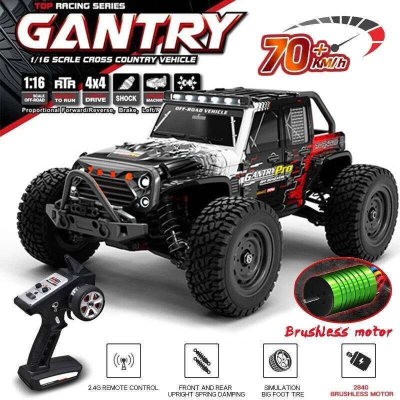 16103 PRO 1:16 4WD RC Car 70KM/H Brushless Motor 2.4G Remote Control Cars High-Speed Off-road Climbing Vehicle Wtith LED Light Z260304
