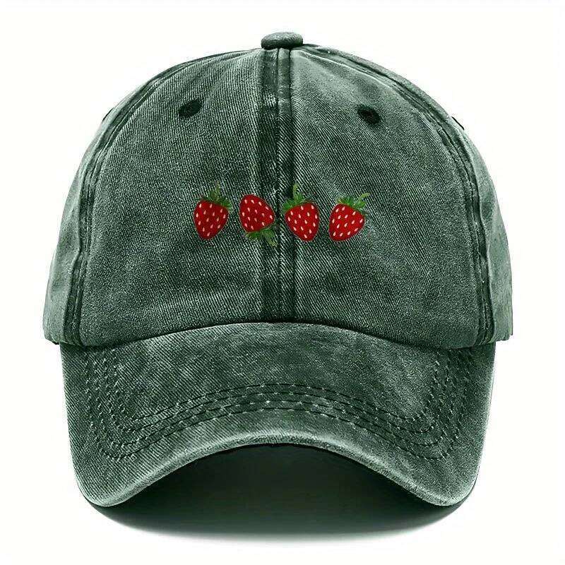 Strawberry printed baseball with adjustable sunshade, fashionable duckbill cap for both men and women, soft top design Y260304