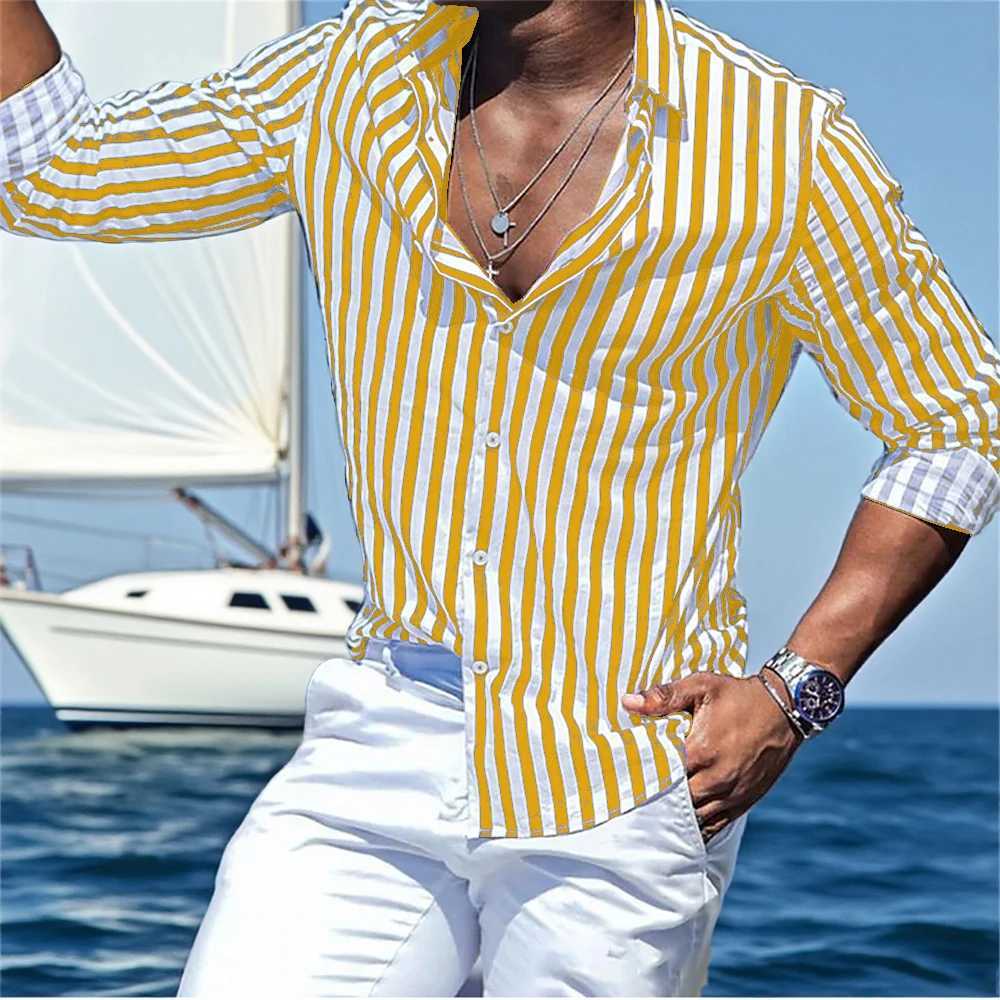 17 colors 2025 new mens long-sleeved striped shirts casual comfortable clothing handsome popular comfortable mens tops M260305