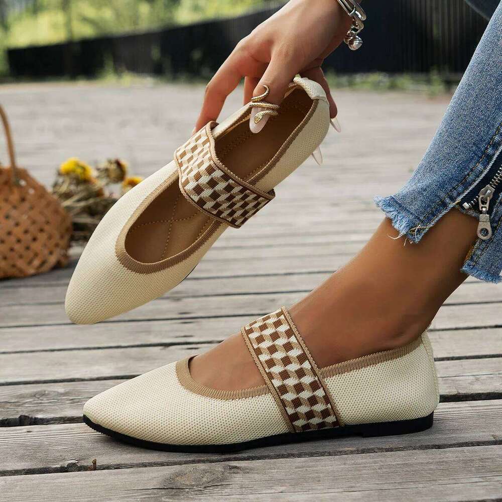 Knitted Color-block Women's Flat Dressy Ballet Flats Casual striped straps Pointed Toe Loafers Female Daily Shoes Big Size