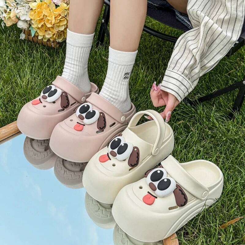 2026 New Women Indoor Street Slipper Cute DIY Cartoon Dog Fashion Clogs Female Summer Platform Shoes Soft EVA Girls Beach Sandal