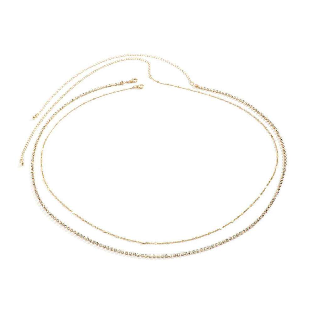 Simple Luxury Sparkling Rhinestone Waist 2025 Retro Multi Layer Gold Color Metal Body Chain Girls Fashion Jewelry S260304