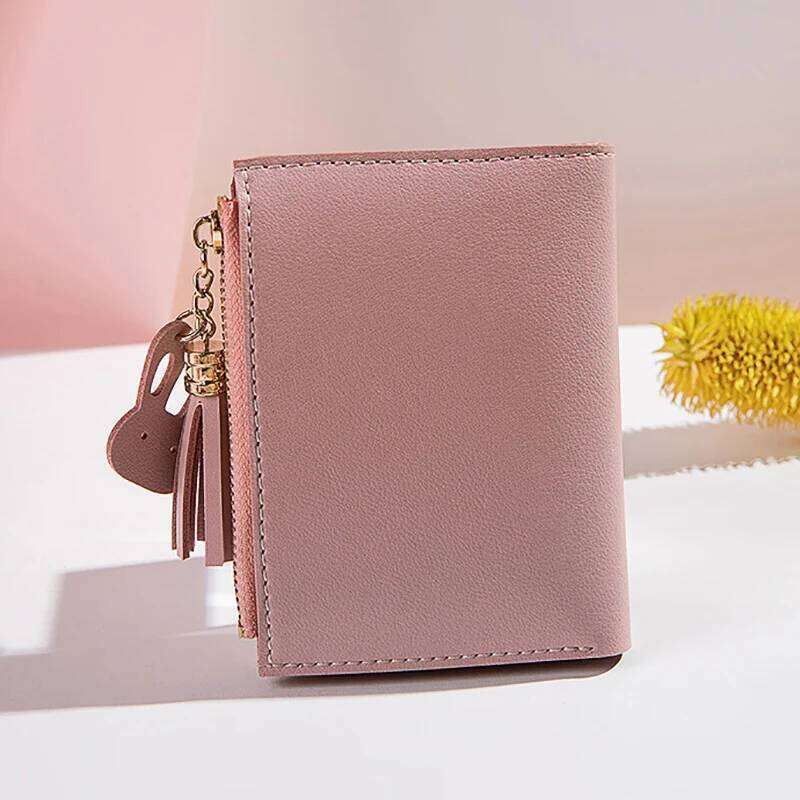 Simple Style Short Wallets Tassel Hit Color PU Leather Coin Purse Card Holders Small Clutch Women Girls Hand Bag Pouch C260304