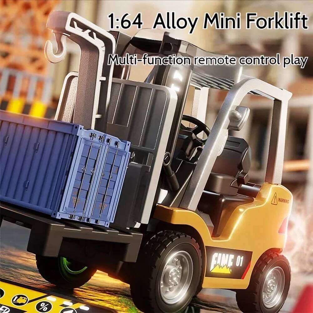 1:64 RC Truck 2.4G Mini Alloy Forklift with Music Construction Engineering Vehicle Desktop Model Toy Kid Christmas Gift Z260304