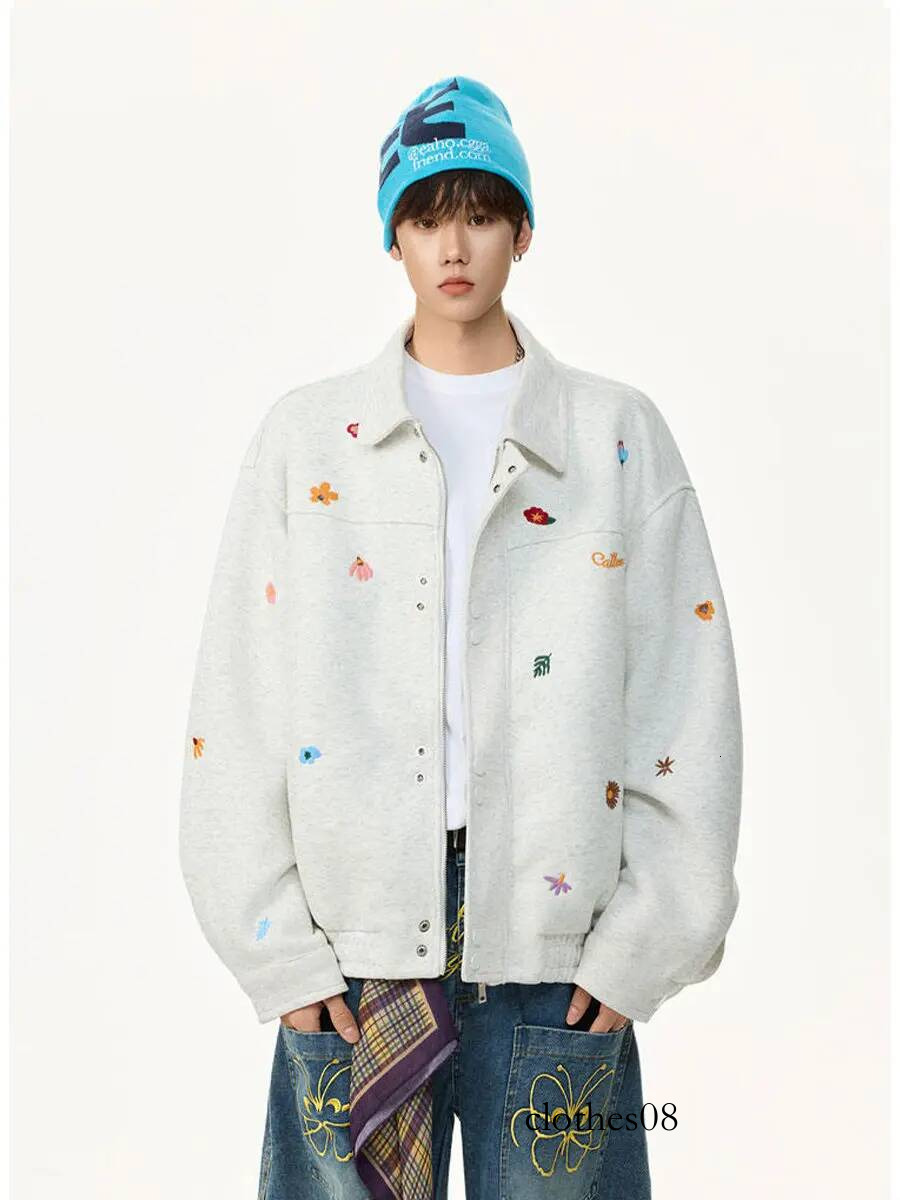 Floral Embroidered Fleece Lined Casual Collar Jacket Men's Spring New Style Comfortable Wearing Leisure Workwear Coat