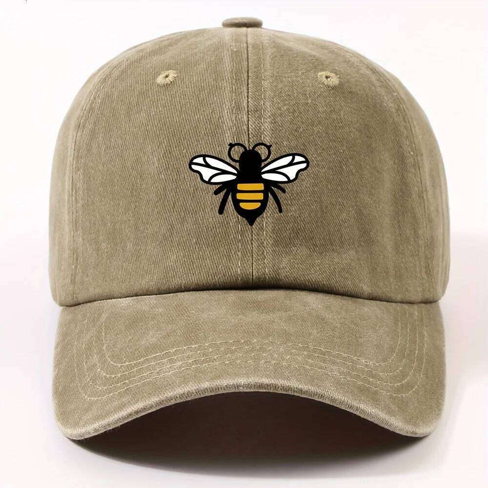 Fashionable bee patterned baseball cap for both men women, casual street style retro duckbill cap, outdoor travel and hiking Y260304