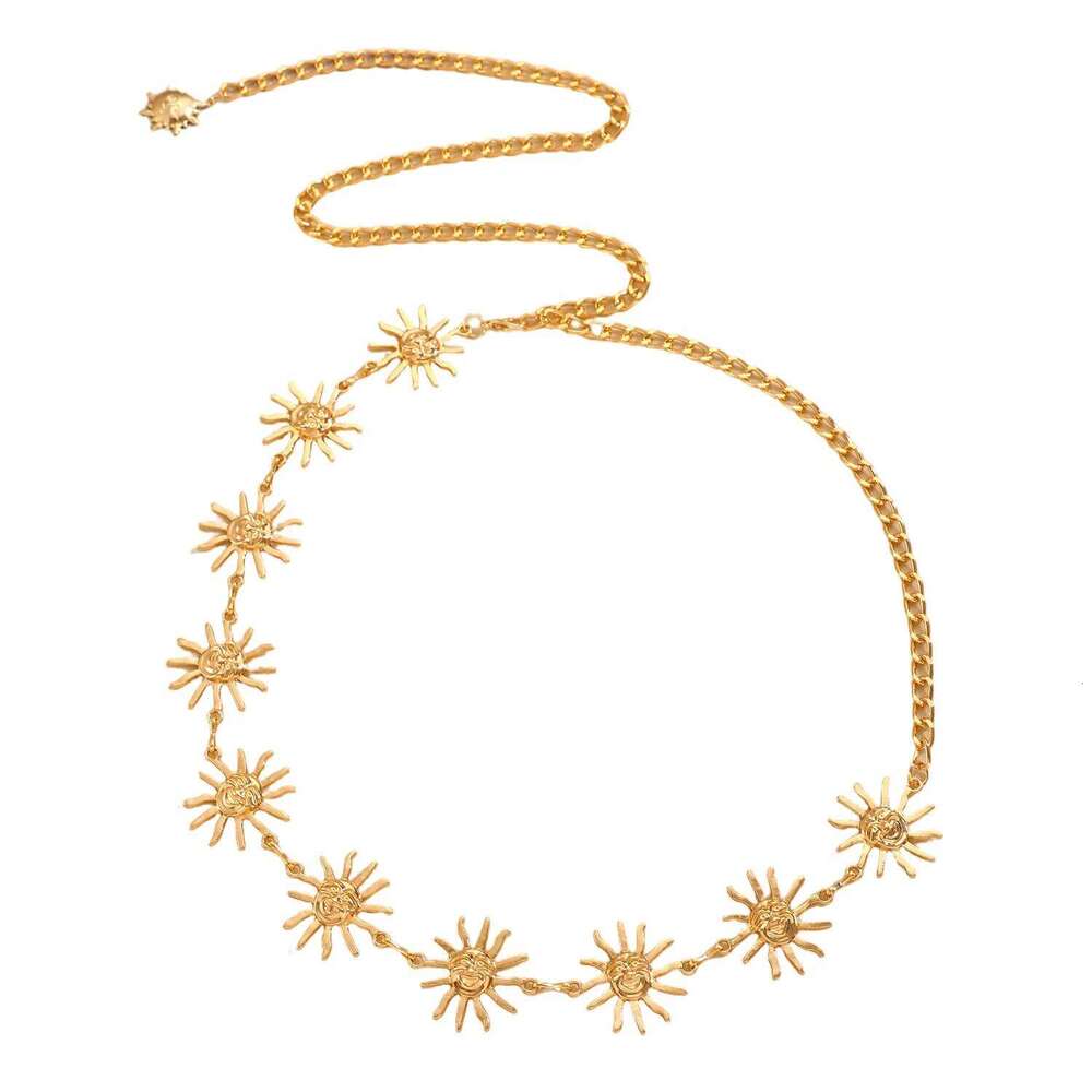 Bohemian Retro Metal Smiley Face Sunflower Summer Fashionable Dress Waist Versatile Body Chain Sexy Accessories S260304