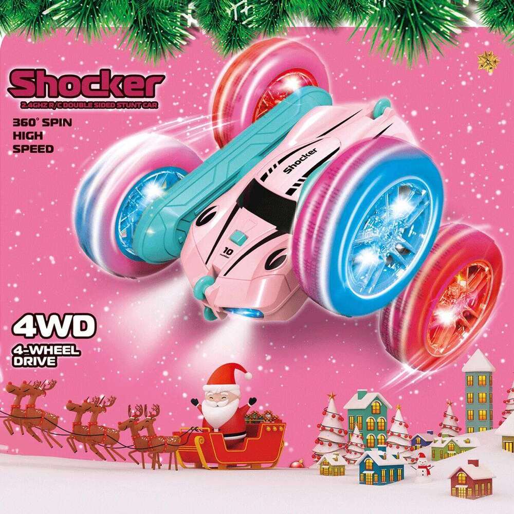 themed pink remote-controlled swing arm stunt car, 360 flip, double-sided driving, cool lighting, Christmas gift Z260304