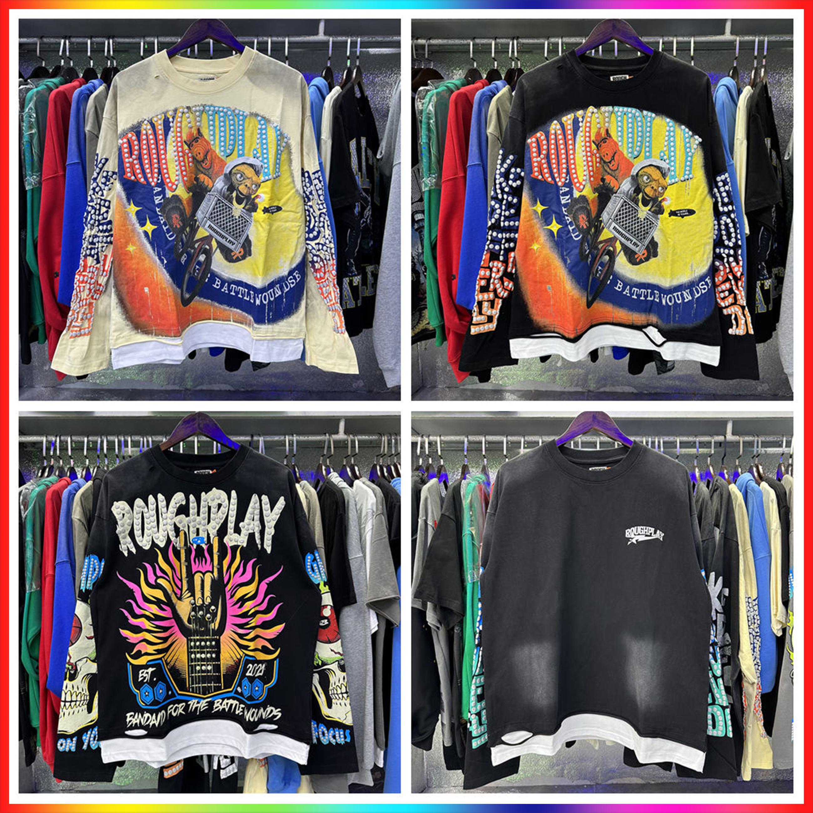2026ss Designer Hoodies For Men Rough Play Long Sleeve Graphic T Shirt Men Woman Spliced Quality Vintage Washed Streetwear Ripped Hole Black Sweatshirts Top Tees