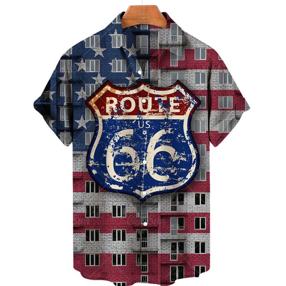 Hawaiian New Mens Shirt Route 66 Street Classic 3d Printed Short Sleeve Tee Rock Music Lapel Plus Size Man Top Vintage Clothes M260305