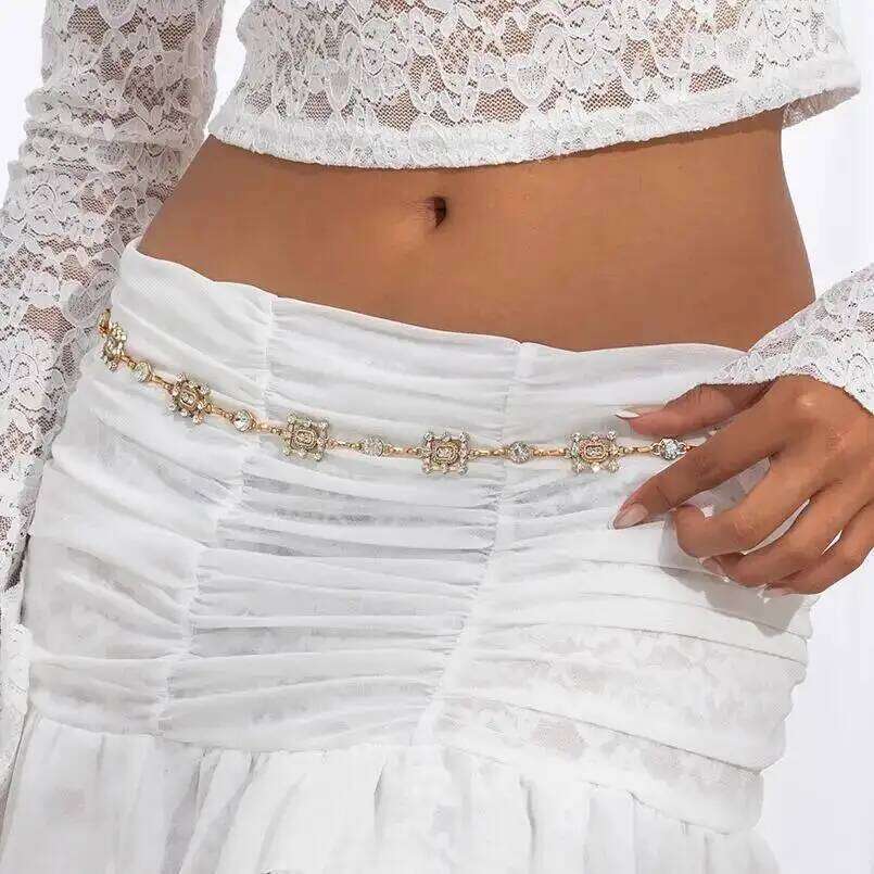 SHIXIN Aesthetic Shiny Rhinestone Belly Waist Chain for Women Elegant Adjustable Metal Wasitband Body Jewelry Skirt Belt S260304