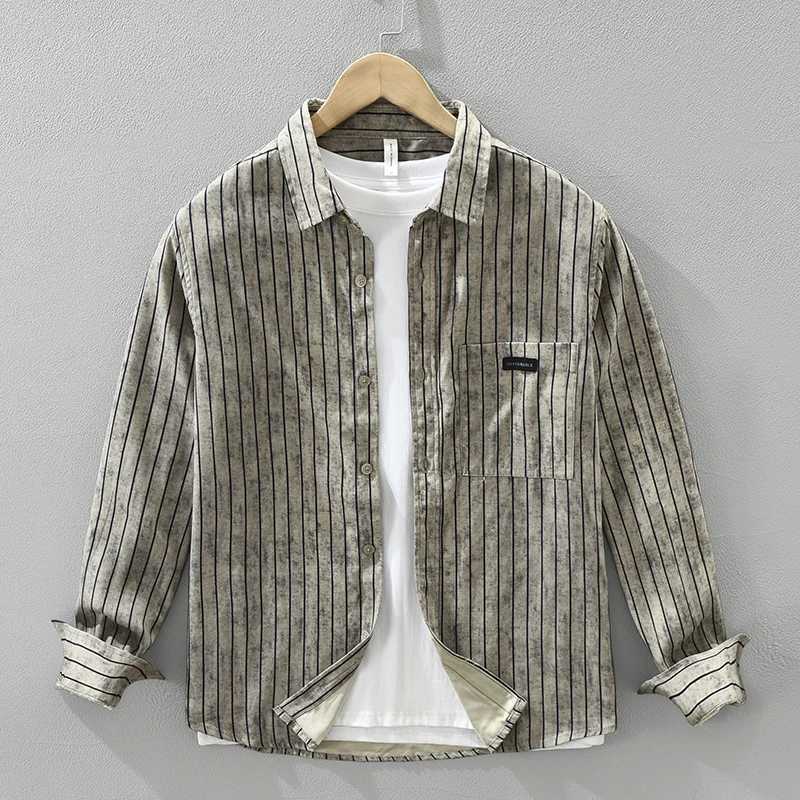 2026 Spring Autumn New Vintage Striped Long Sleeve Shirt for Men Clothing Turn-down Collar Versatile Streetwear M260305