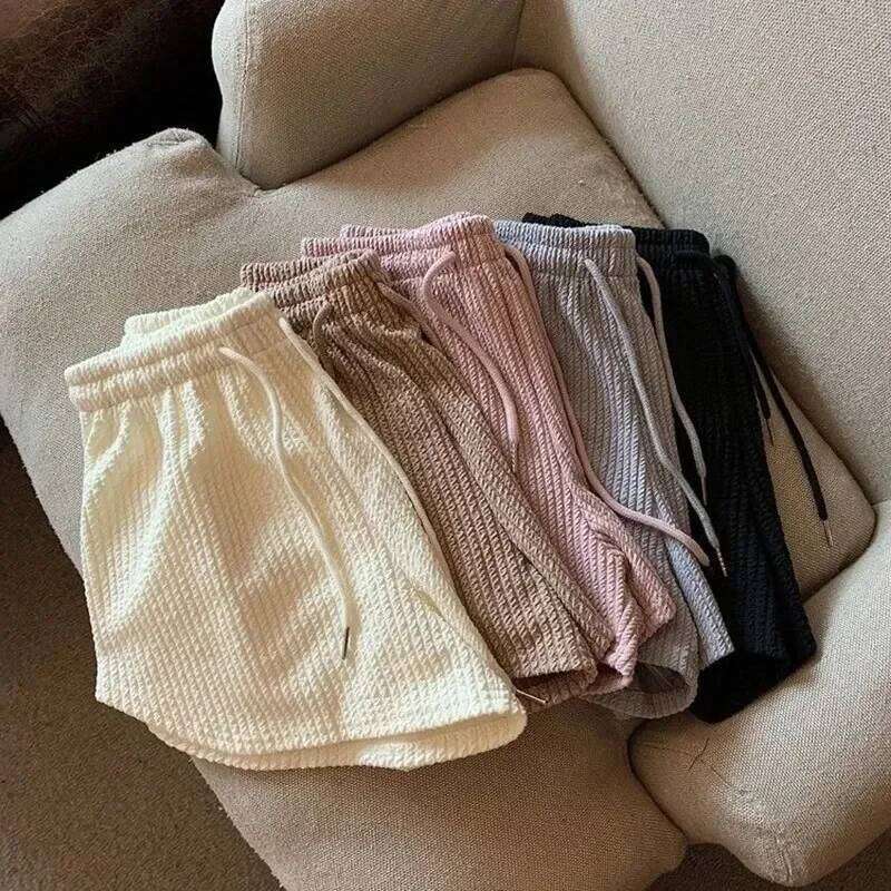 Summer High Elastic Lace Up Drawstring Wide Leg Sweat Short for Women Clothing Womens Shorts XJ260305