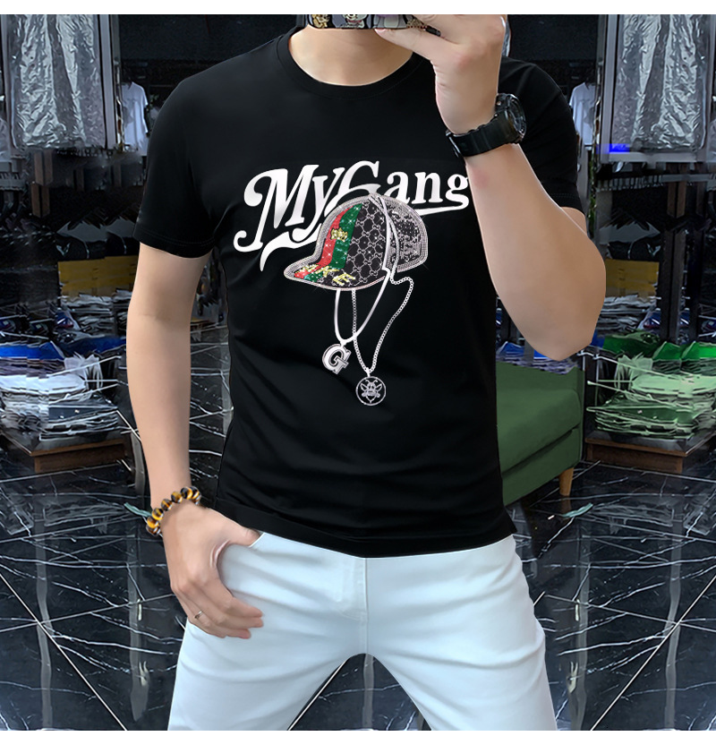 New Brand Fashionable European Style Short Sleeved T Shirt With Rhinestone Cap Round Neck Comfortable Breathable Short Sleeved Shirt Apparel Fashion T