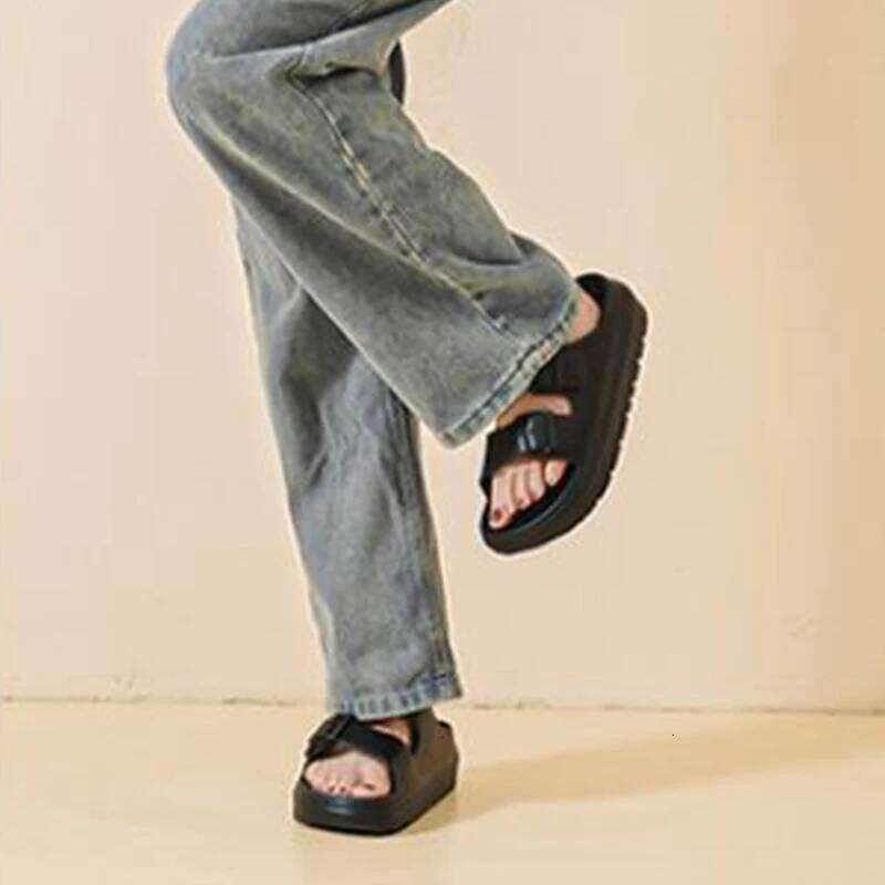 Kidmi Fashion Women Summer Beach EVA Flat Sandals Double Buckle Adjustable Slides Nonslip Casual Home Slippers