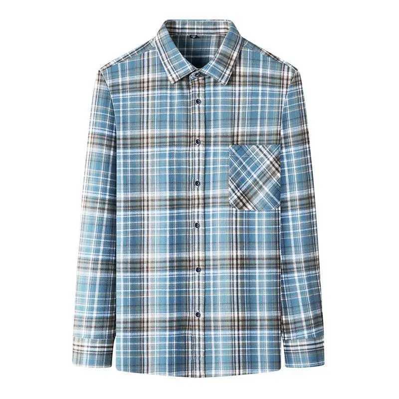New Plaid Flannel Shirts For Men Long Sleeve 100Cotton Fashion Casual Soft Standard-Fit Man Blouse Clothes Oversize 10XL 11XL M260305