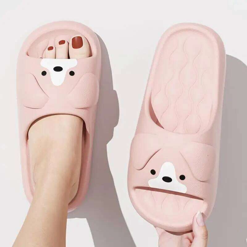 Soft EVA Indoor Bathroom Slippers For Women Men Summer House Shoes Light Weight Cute Cartoon Dog Couples Home Beach Slides