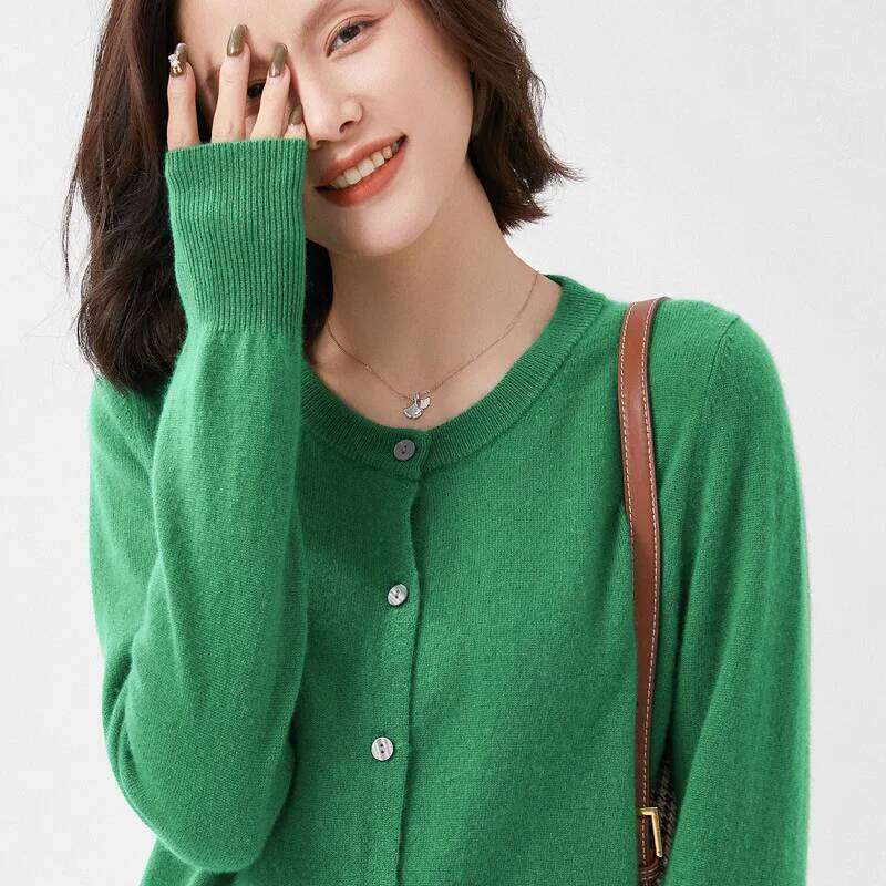 Wool-blend New Round Neck Knit Cardigan Women's Loose Short Sweater Casual Jacket Top XJ260305