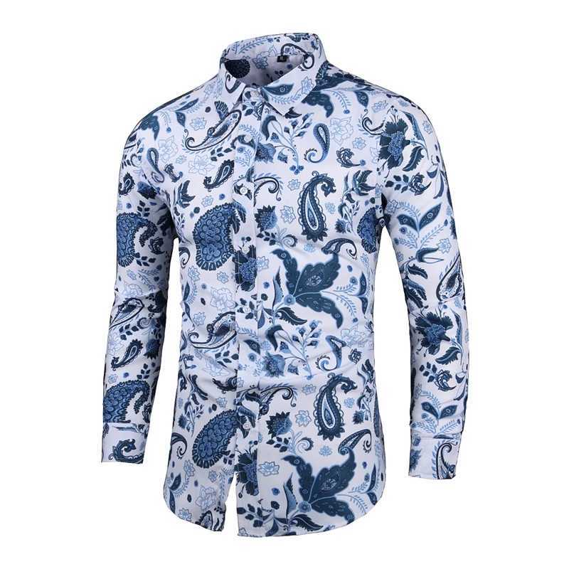 Spring and Autumn New Mens Long Sleeved Fashionable Printed Shirt Lapel Trendy Slim Fit Shirt M260305