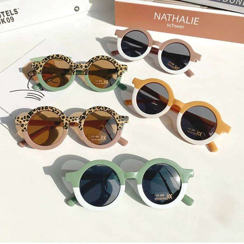 Cute Leopard Double Color Kids Boys Girls Cartoon Bear Shape Round Sunglasses UV400 Protection Eyewear for Baby Z260304