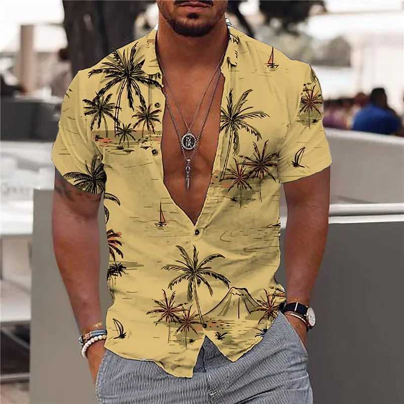 2024 Coconut Tree Shirts For Men 3d Printed Mens Hawaiian Shirt Beach 5xl Short Sleeve Fashion Tops Tee Shirt Man Blouse Camisa M260305