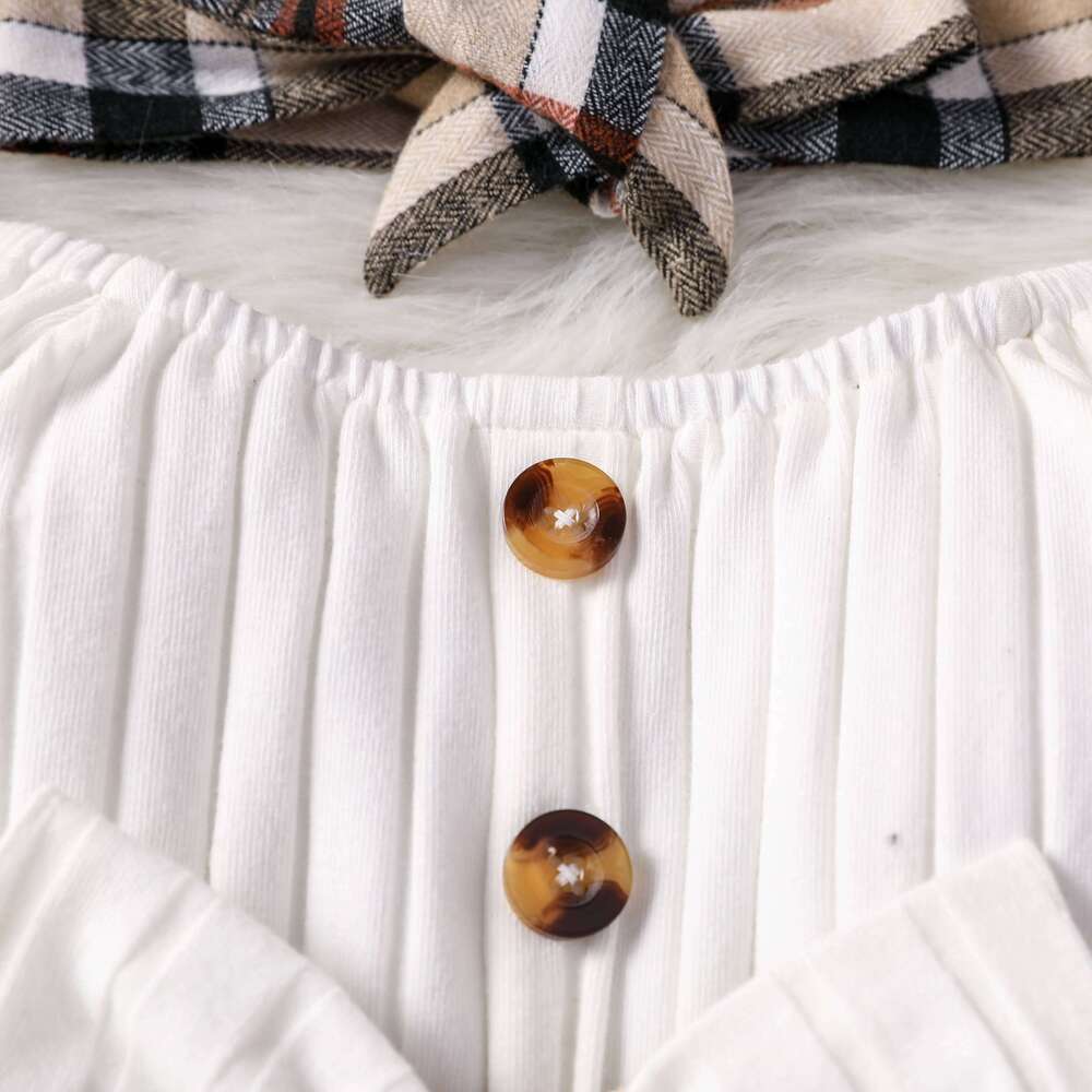 Baby Girls Summer Long Sleeve With Button Plaid For Preppy Style Party Dress Z260304