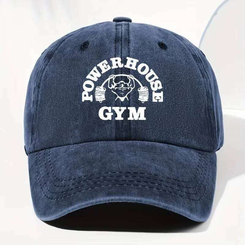 Unisex POWERHOUSE GYM printed vintage washed baseball capadjustable design suitable all seasons for outdoor and daily wear Y260304