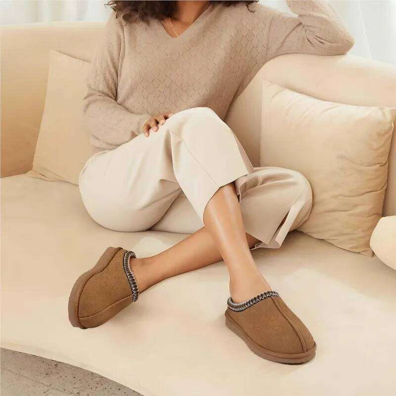 Kidmi Winter Women Fuzzy Ladies House Slippers Genuine Suede Indoor Outdoor Fluffy Slip On Warm Memory Foam Furry Shoes