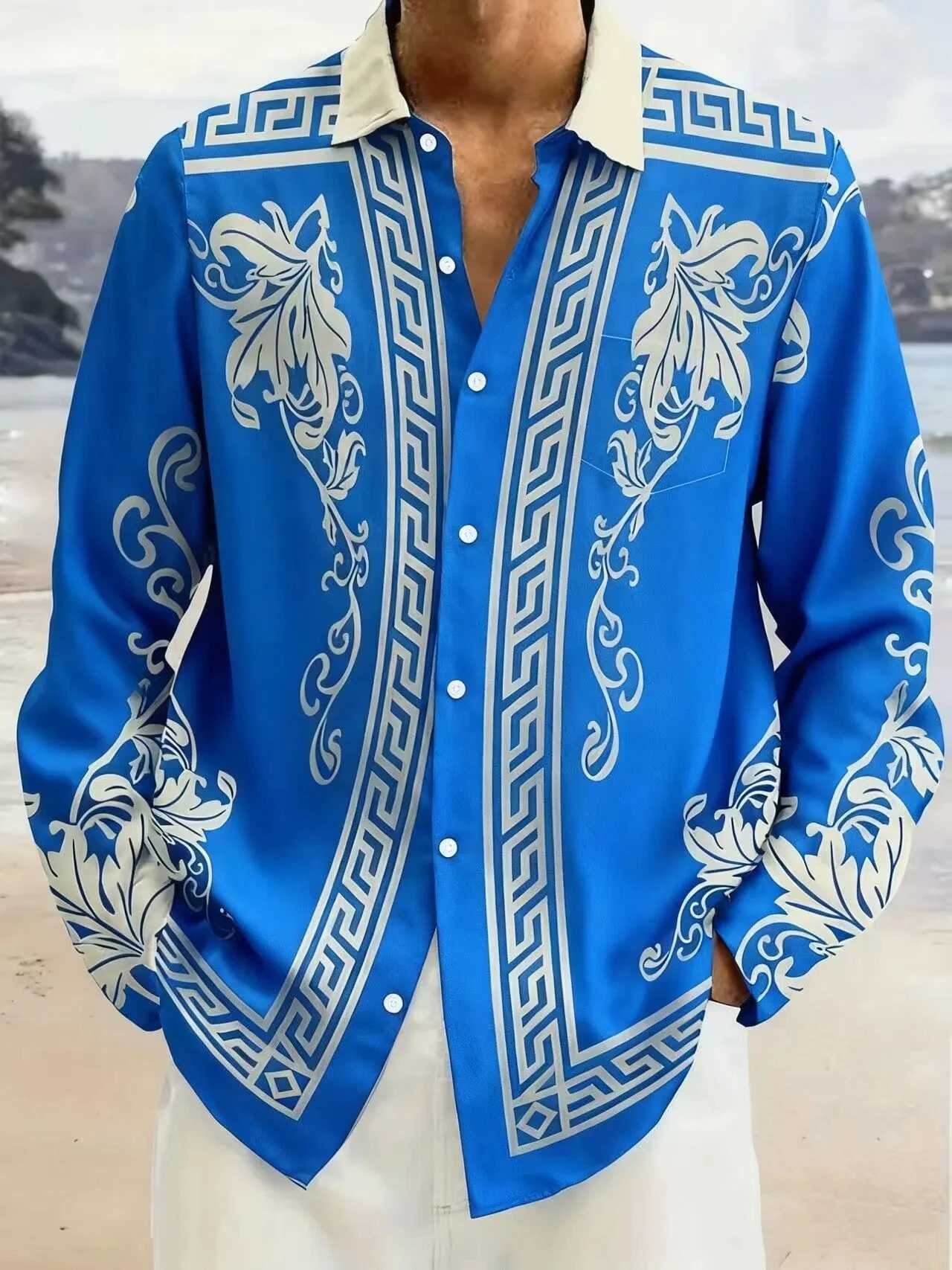 Mens retro long sleeved shirt luxurious gold Baroque chain pattern printed fashion long sleeved top for spring and autumn M260305