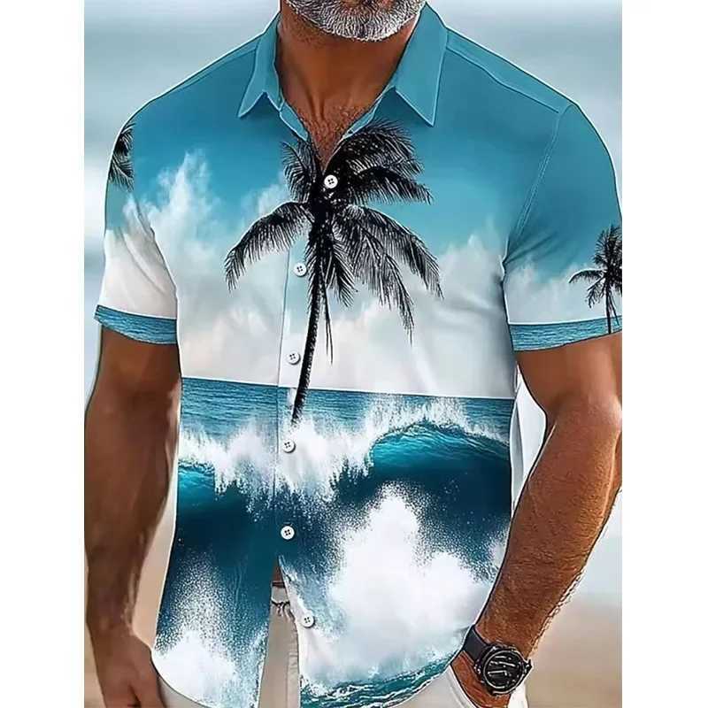 Mens Coconut Tree Gradient Tropical Plant Summer Shirt Button Up Shirt Hawaiian Shirt Short Sleeved Shirt M260305