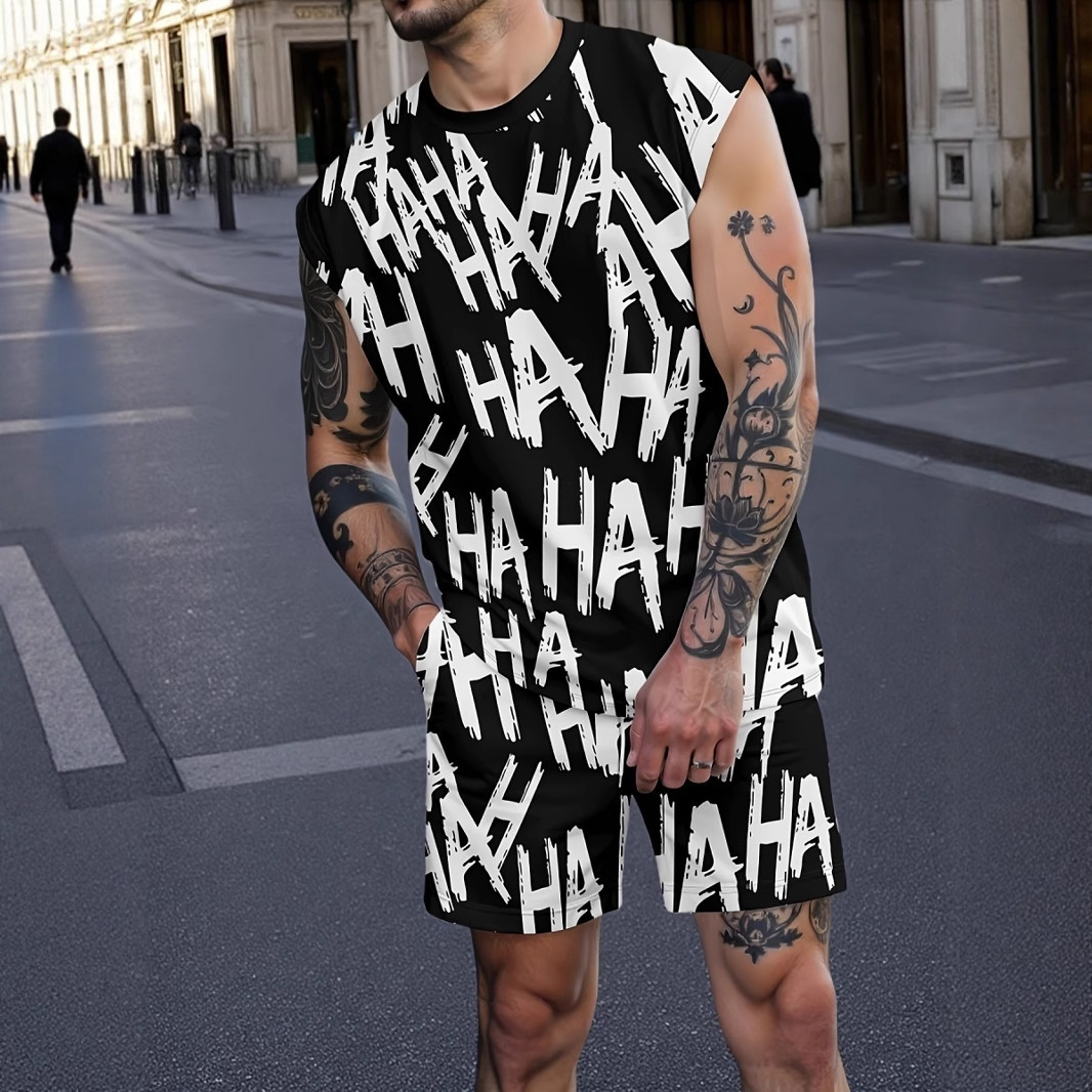 New Brand Men's Suit European And American Fashion T Shirt Vest Letter Printed Shorts Summer Street Style Loose Casual Sports Suit Apparel Fashio
