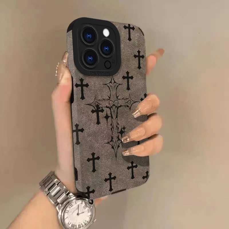 Black Cross Lambskin Leather Case For iPhone 17 Pro Max Air 16 16e 15 14 13 12 11 Pro Max Plus X XS MAX XR | Shockproof Protective CoverT260305
