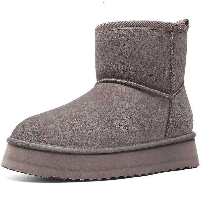 Kidmi Women's Mini Mid-calf Thick-bottomed Snow with Fur Lined Suede Boots Comfortable Winter Womens Warm Shoes