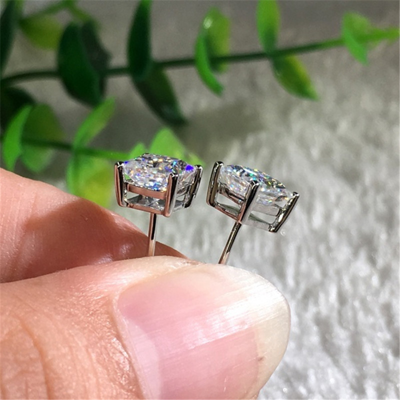 Luxury Cubic Zirconia Earrings for Women Men 18K White Gold Silver Plated Four-Prong Square CZ Crystal Earrings Sparkling Diamond Earring Fine Wedding - view 8