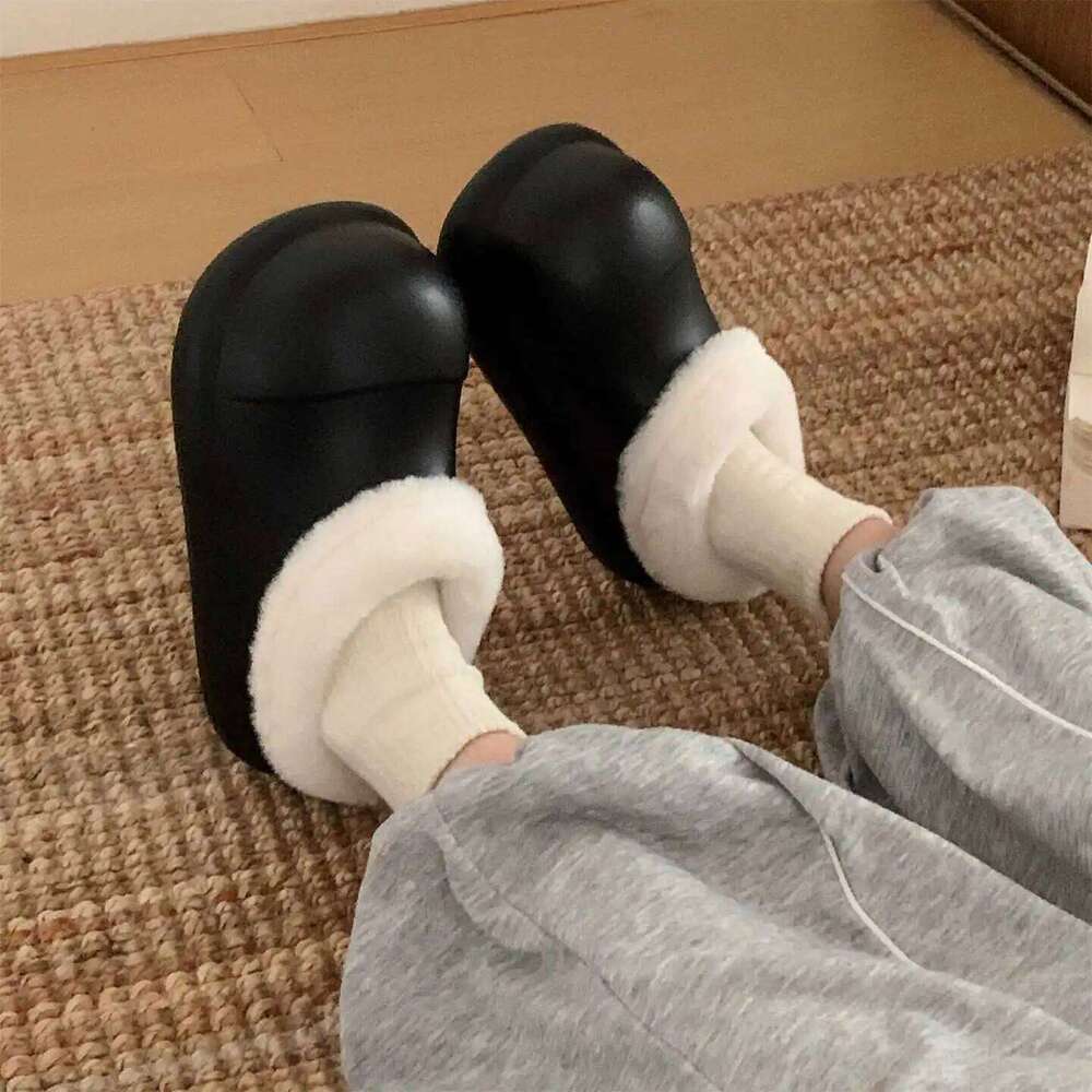 Waterproof Indoor Street Fluffy Slippers For Women Winter Warm Platform Soft EVA Thick Sole Female kitchen Working Shoes