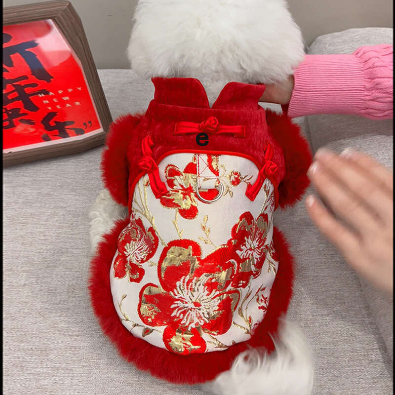 Famous brand New Chinese style rich floral pattern plush pet clothing cats dogs autumn winter apparel and accessories wholesale for foreign trade pupa