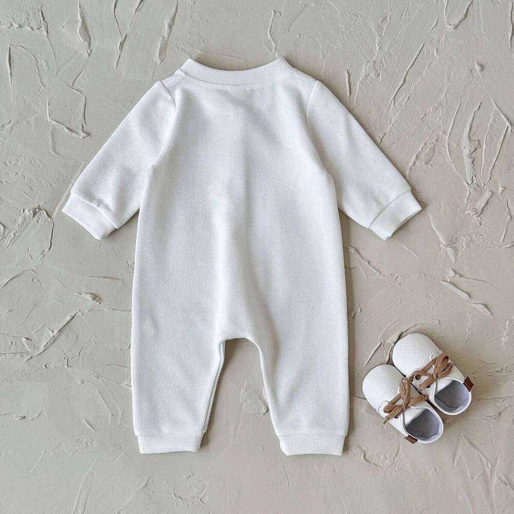 New White Bear Printed Long Sleeved Pants Cute Newborns Romper Autumn Baby Girls Jumpsuit Soft Z260304