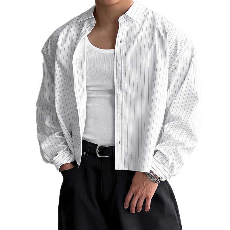 New British Retro Men Striped Shirts Trendy Loose Lapel Long Sleeve Cardigan Tops Autumn Leisure Basic Blouse S-2XL d23 M260305