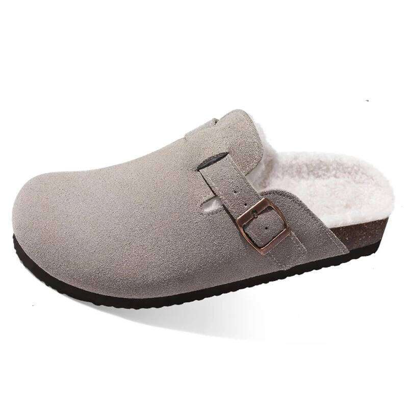 Kidmi Winter Casual Mules For Women and Men New Clogs Slippers With Adjustable Buckle Cow Suede Cork Insole Cozy Women's Sandals