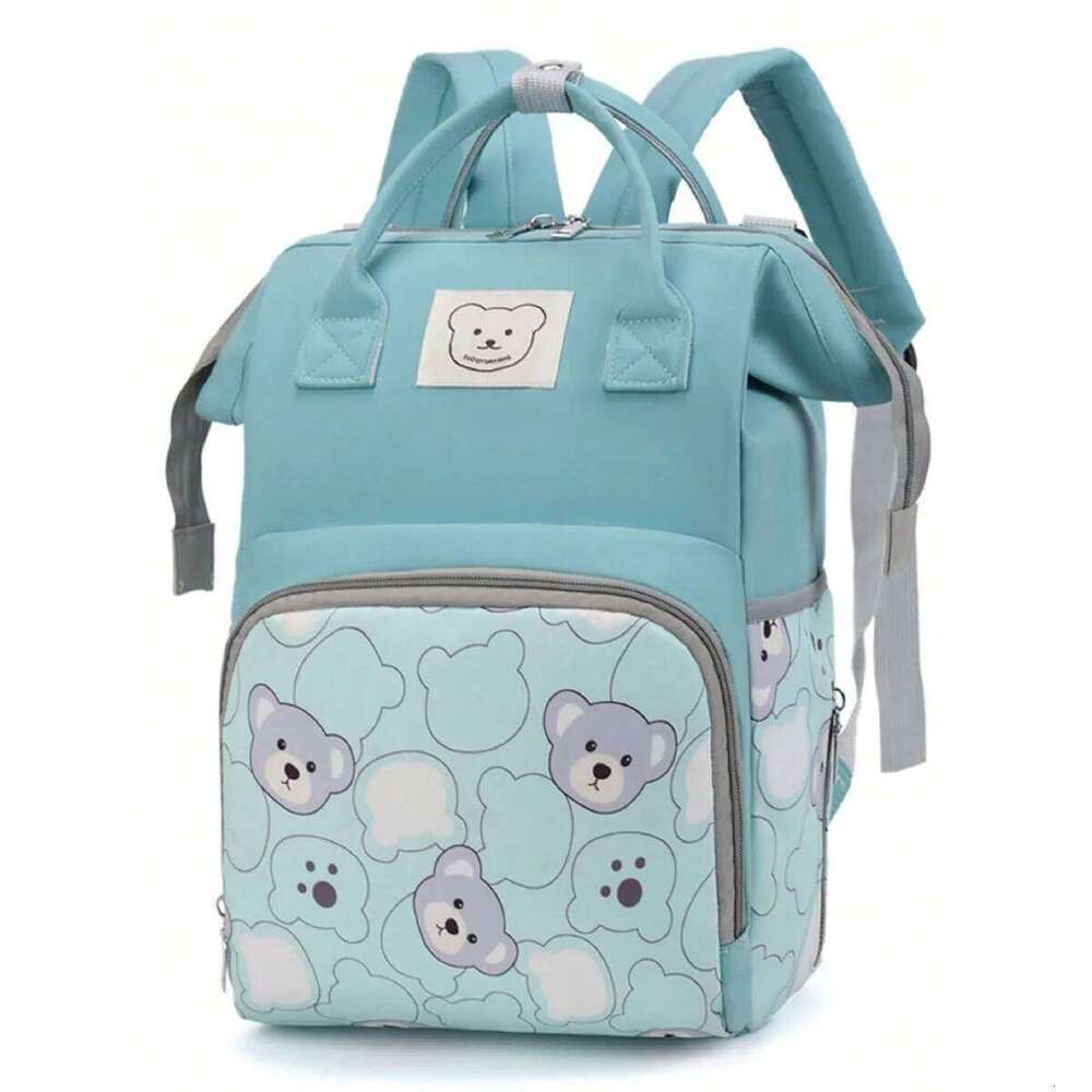 Bear Print Backpack Mom Dad, Fashionable Mommy with Insulate Pocket, Large Capacity Diaper Bag for Boy Girl Z260304