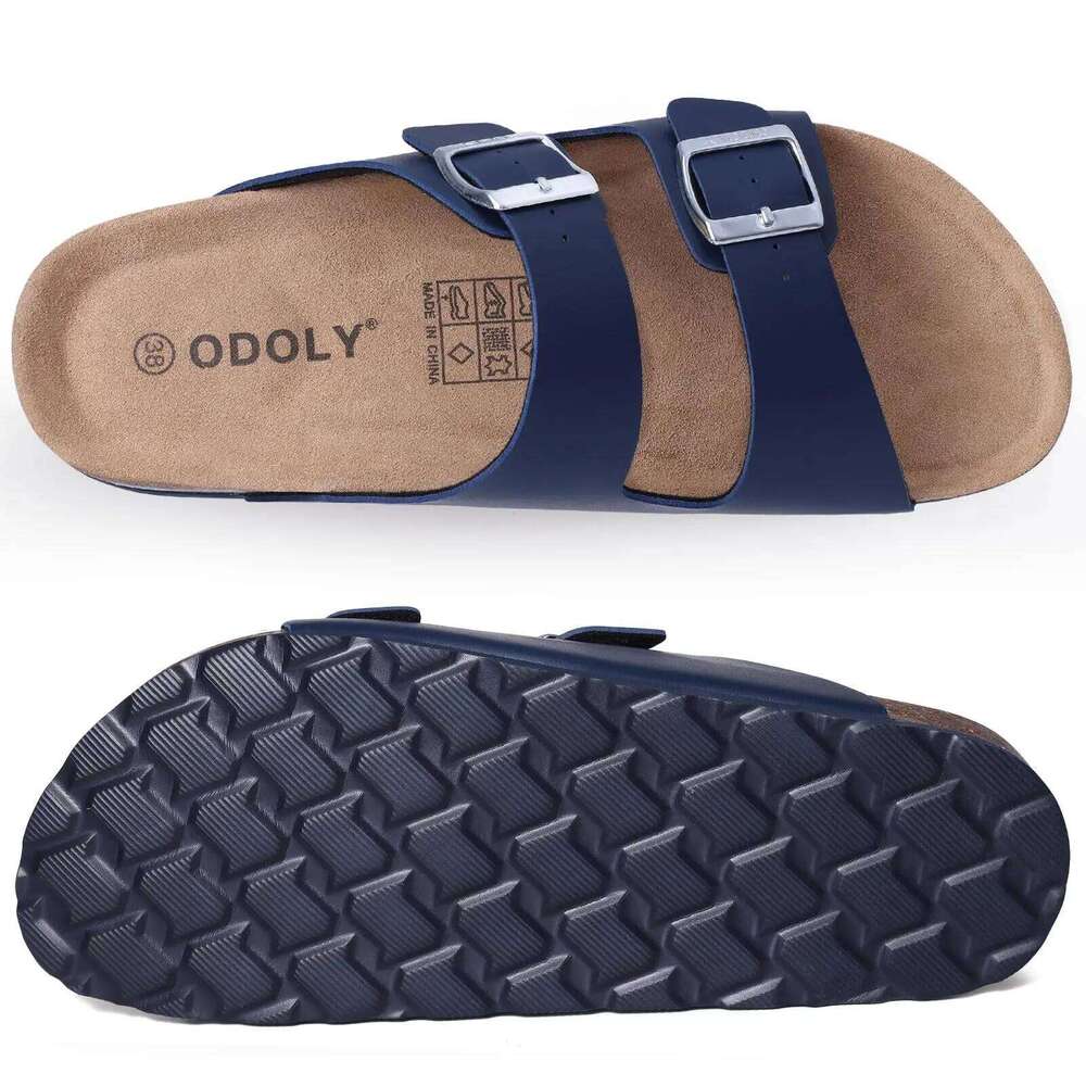 Kidmi Men's Footbed Slide Sandal Slip On Women Cork Nonslip Beach Sandals Female Adjustable Buckle Slides