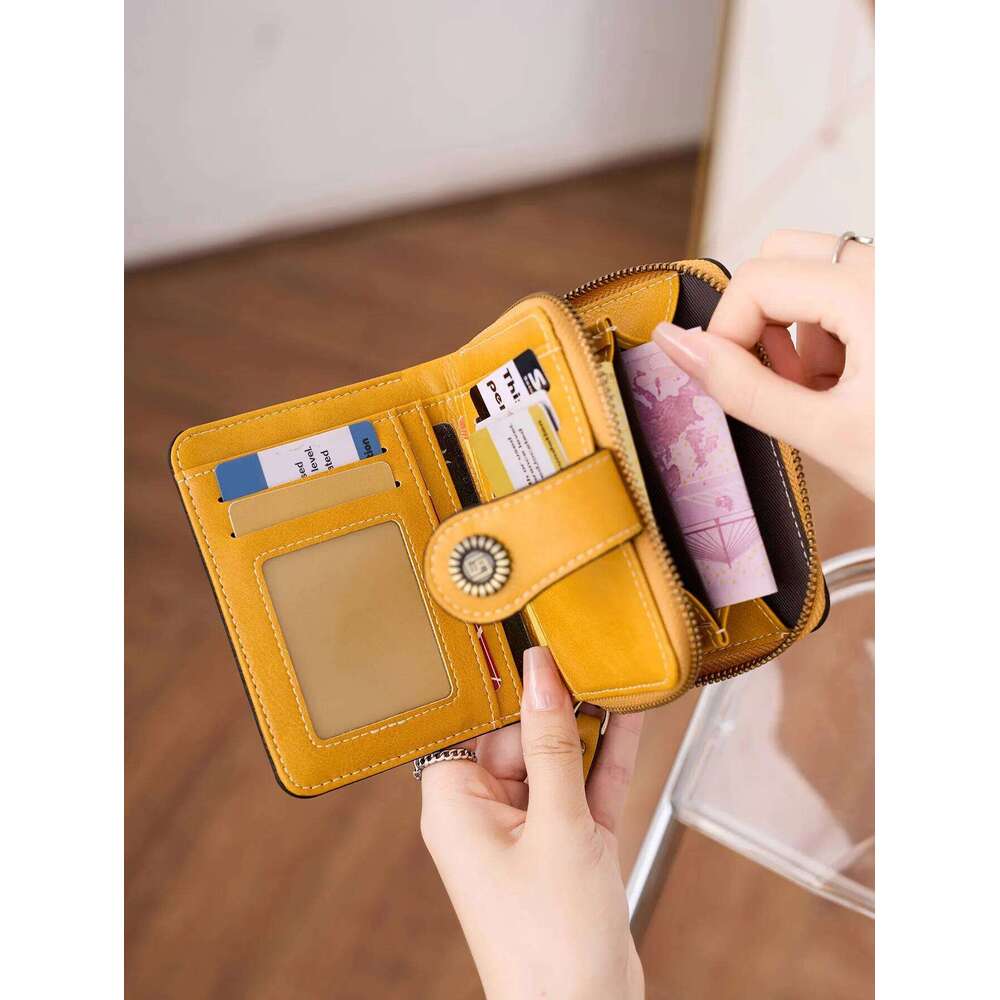 Retro hollow fold women's fashionable multifunctional short wallet zipper card holder portable business casual clutch bag C260304