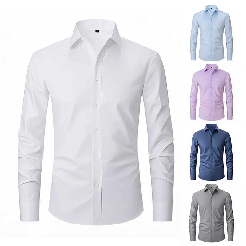 Mens Shirt Euro Size S-2XL Solid Color Eastic Shirt For Men Office Cargo Shirts White Black Long-sleeved Shirt Spring Autumn M260305
