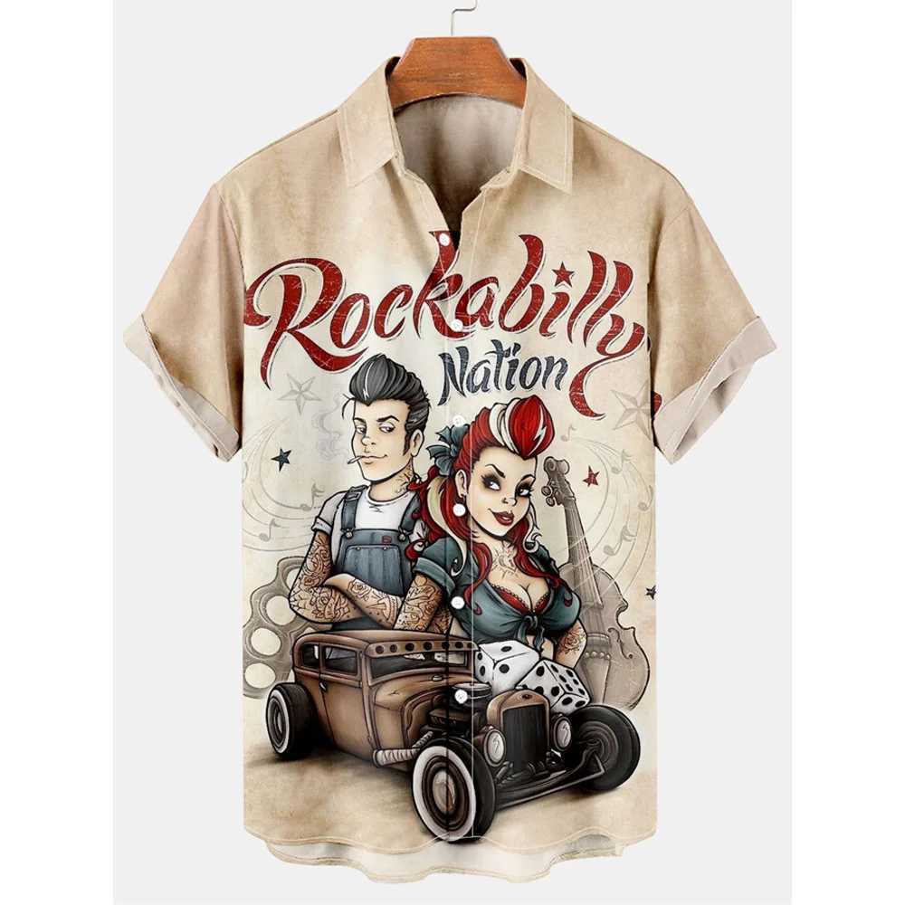 Hawaiian New Mens Shirt Route 66 Street Classic 3d Printed Short Sleeve Tee Rock Music Lapel Plus Size Man Top Vintage Clothes M260305