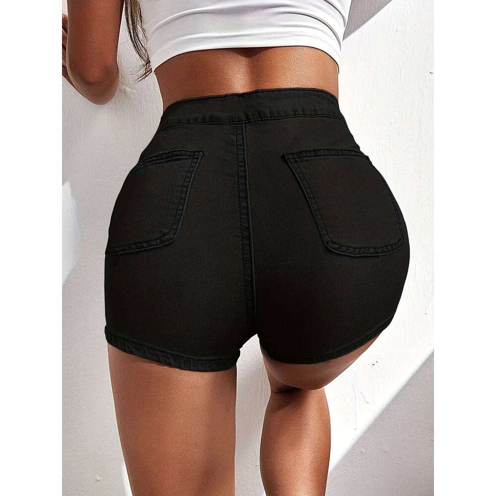 High Waist Slim Fit Solid Color Women's Denim Shorts XJ260305